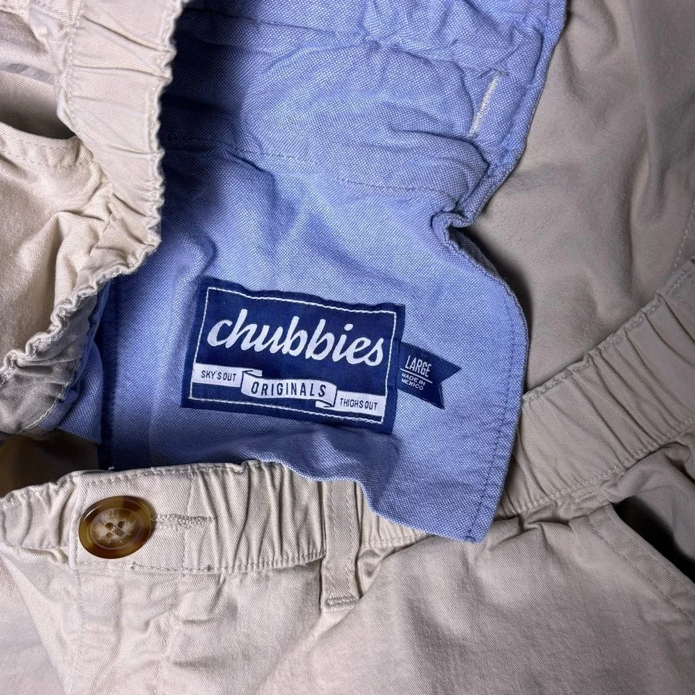 Chubbies Originals Mens Tan Khaki Elastic Waist Summer Shorts 5.5 Inseam Large